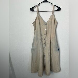Vintage Beige Jean Button-Front Jumpsuit Shorts